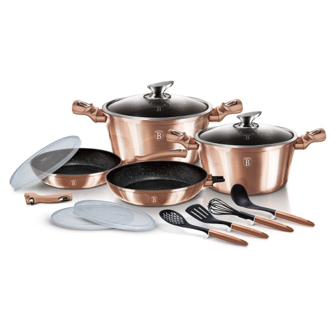 Zestaw 13 el. garnki, patelnie, przybory kuchenne BerlingerHaus BH-7058 Rose Gold