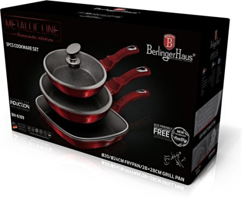 Zestaw 3 patelni z pokrywkami Berlinger Haus BH-6189