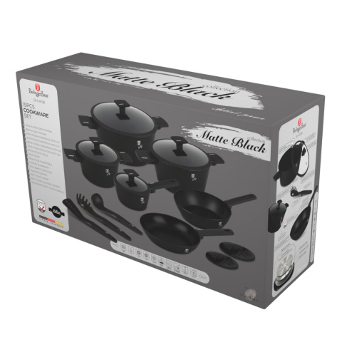 Zestaw 15 el. garnki, patelnie, akcesoria BerlingerHaus Matte Black BH-8198