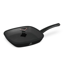 Patelnia grillowa 28cm z powłoką tytanową + pokrywką Fashion TV FTV-0034 Matte Black-Rose Gold