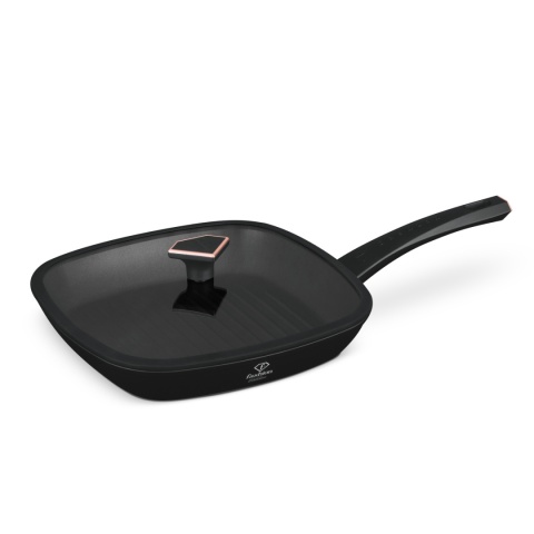 Patelnia grillowa 28cm z powłoką tytanową + pokrywką Fashion TV FTV-0034 Matte Black-Rose Gold Patelnia grillowa 28cm z powłoką tytanową + pokrywką Fashion TV FTV-0034 Matte Black-Rose Gold