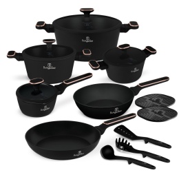 Zestaw 15 el. garnki, patelnie, akcesoria BerlingerHaus BH- 8363 | Black Rose Collection