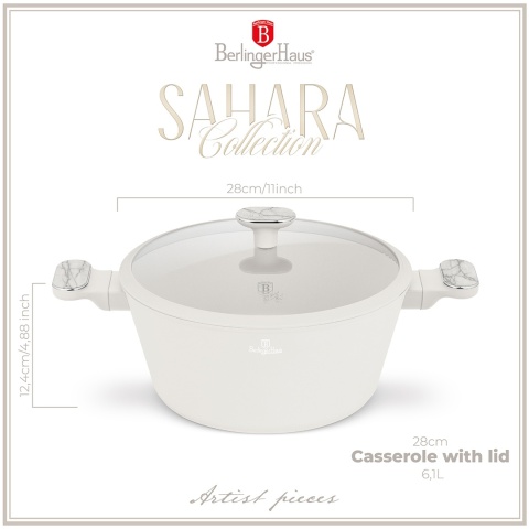Garnek z pokrywką 28 cm BerlingerHaus BH-8397 Sahara Marble Collection