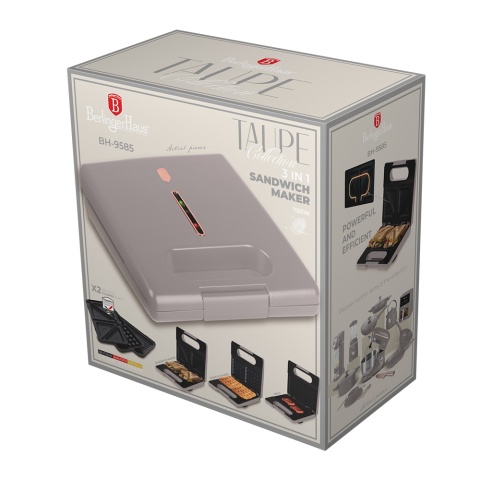 Toster 3 w 1 z odpinanymi nakładkami BerlingerHaus Taupe Collection BH-9585 Toster 3 w 1 z odpinanymi nakładkami BerlingerHaus Taupe Collection BH-9585