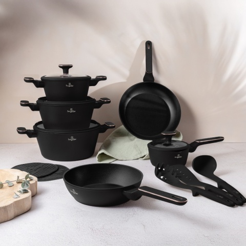 Zestaw 15 el. garnki, patelnie, akcesoria BerlingerHaus BH- 8363 | Black Rose Collection