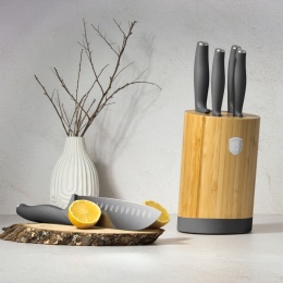 Zestaw 5 noży w stojaku bambusowym BerlingerHaus Antracit Collection BH- 2672