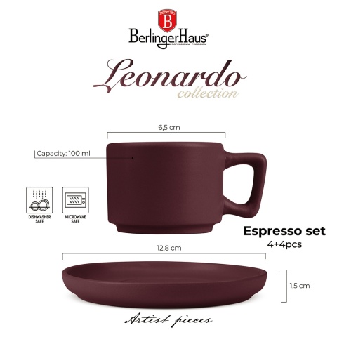 Zestaw filiżanek do espresso 4szt BerlingerHaus Leonardo BH-10017