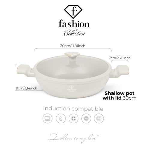 Garnek niski z pokrywką 30 cm Fashion TV FTV-0067 Matte Cream Gold