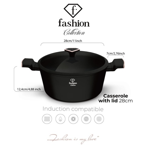 Garnek z pokrywką 28cm Fashion TV FTV-0039 Matte Black- Rose Gold