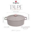 Garnek żeliwny owalny 4,65l z pokrywką 30cm Berlinger Haus Taupe BH-6541 | OUTLET