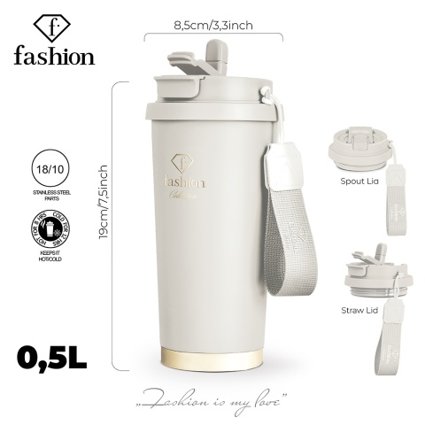 Kubek termiczny 0,5L Fashion TV FTV-0131 Matte Cream Gold Collection