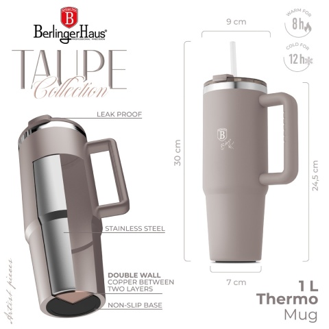 Kubek termiczny 1L BerlingerHaus Taupe Collection BH-8832