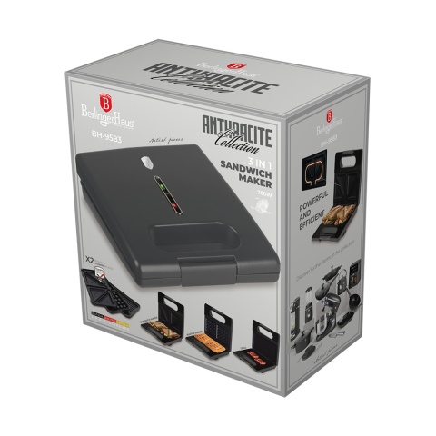 Toster 3 w 1 z odpinanymi nakładkami BerlingerHaus BH-9583 Antracit Collection