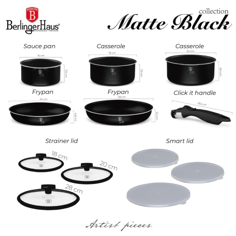 Zestaw garnków 12el. z odpinaną rączką BerlingerHaus Matte Black Collection BH-8248