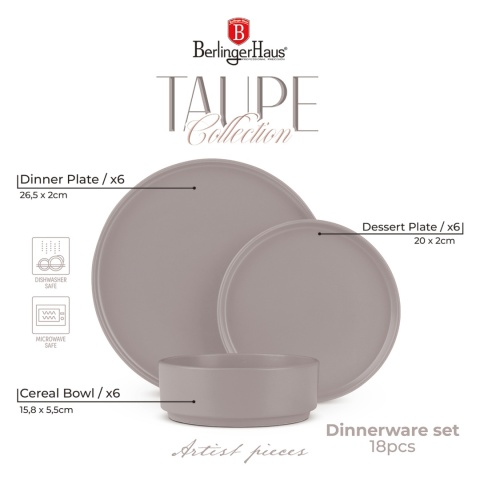 Zestaw obiadowy 17 el. BerlingerHaus BH-10006 Taupe Collection | OUTLET