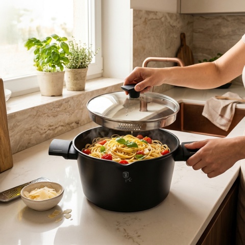 Garnek do makaronu i ryżu z pokrywą Ø24 cm | 6L | Matte Black Collection | BerlingerHaus LP-BH-255