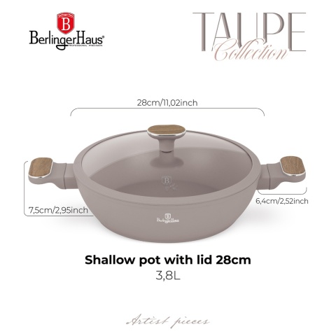 Garnek płytki 3,8 L z pokrywką 28cm BerlingerHaus Taupe Nordic BH-8337