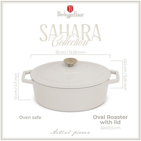 Garnek żeliwny owalny 5,56l z pokrywką 32cm Berlinger Haus Sahara BH-8967