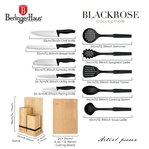 Zestaw noży i akcesoriów kuchennych w stojaku Black Rose BerlingerHaus BH-3146