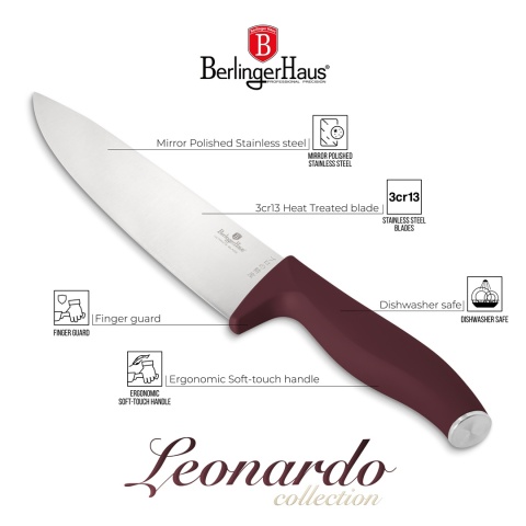 Noże kuchenne | Komplet 5 noży z listwą magnetyczną BerlingerHaus Leonardo BH-2944