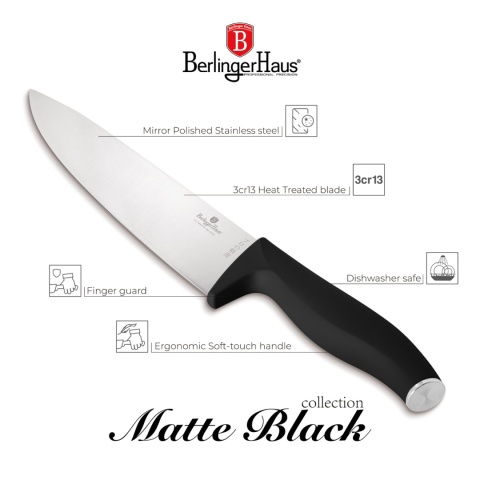 Noże kuchenne | Komplet 6 noży z listwą magnetyczną BerlingerHaus Matte Black BH-2943