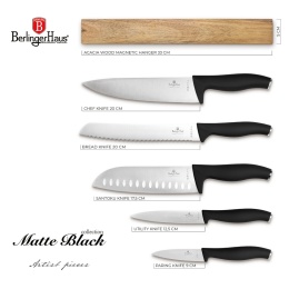 Noże kuchenne | Komplet 6 noży z listwą magnetyczną BerlingerHaus Matte Black BH-2943
