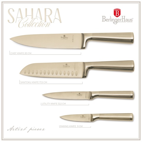 Noże kuchenne | Zestaw 4 złotych noży BerlingerHaus Leonardo Collection BH-2976 | OUTLET