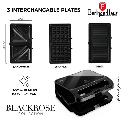 Opiekacz do kanapek 1000W 3w1 BerlingerHaus BH-9965 Black Rose