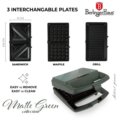 Opiekacz do kanapek 1000W 3w1 BerlingerHaus BH-9978 Matte Green