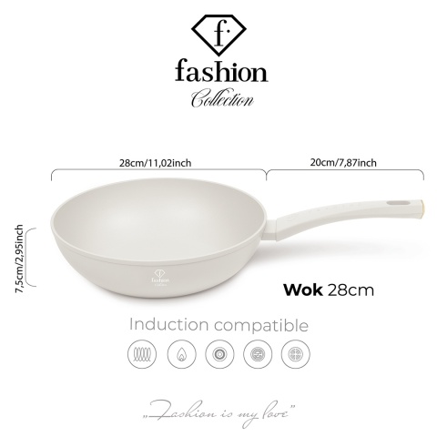 Patelnia wok 28cm Fashion TV FTV-0062 Matte Cream Gold Collection