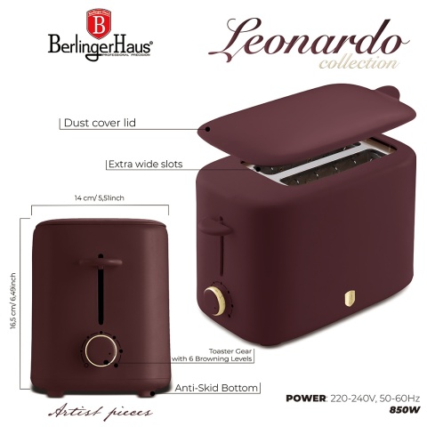 Toster z przykrywką 750W BerlingerHaus BH-9700 Leonardo Collection