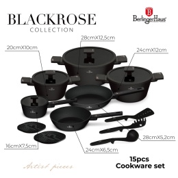 Zestaw 15el. garnki, patelnie, akcesoria BerlingerHaus Black Rose BH-8463