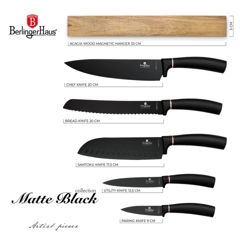 Zestaw 5 noży z listwą magnetyczną Black Rose BerlingerHaus BH-2884