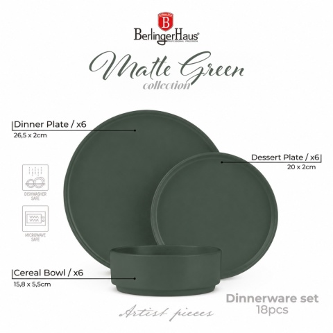 Zestaw obiadowy 18 elementów BerlingerHaus Matte Green Collection LP-BH-261